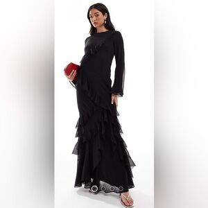 fluted long sleeve ruffle maxi dress